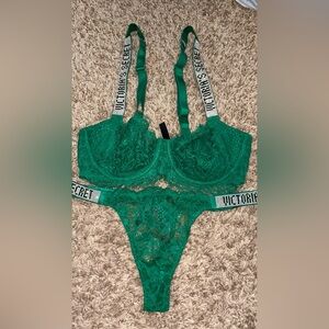 Victoria's Secret Green Lace Bra and Panty Set